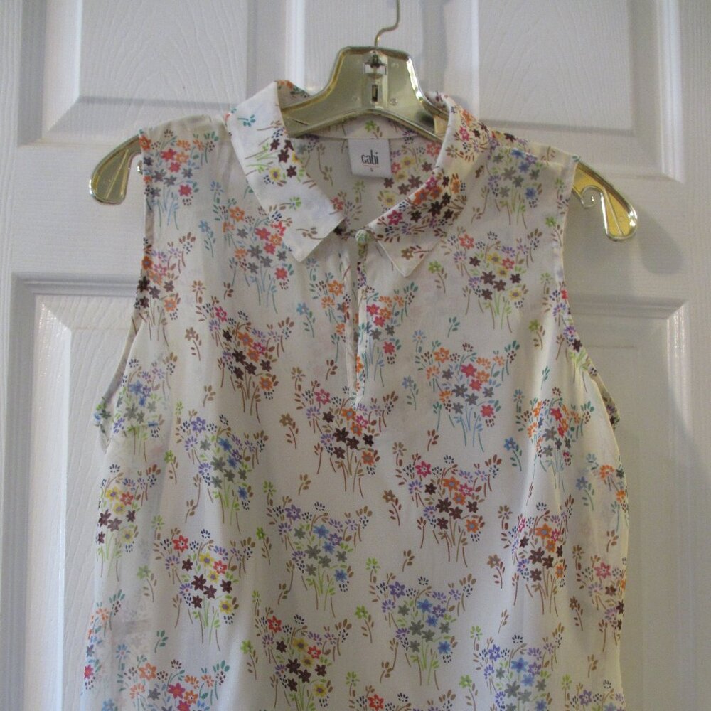 Cute CAbi Floral Semi Sheer Sleeveless Top with a built-in camisole